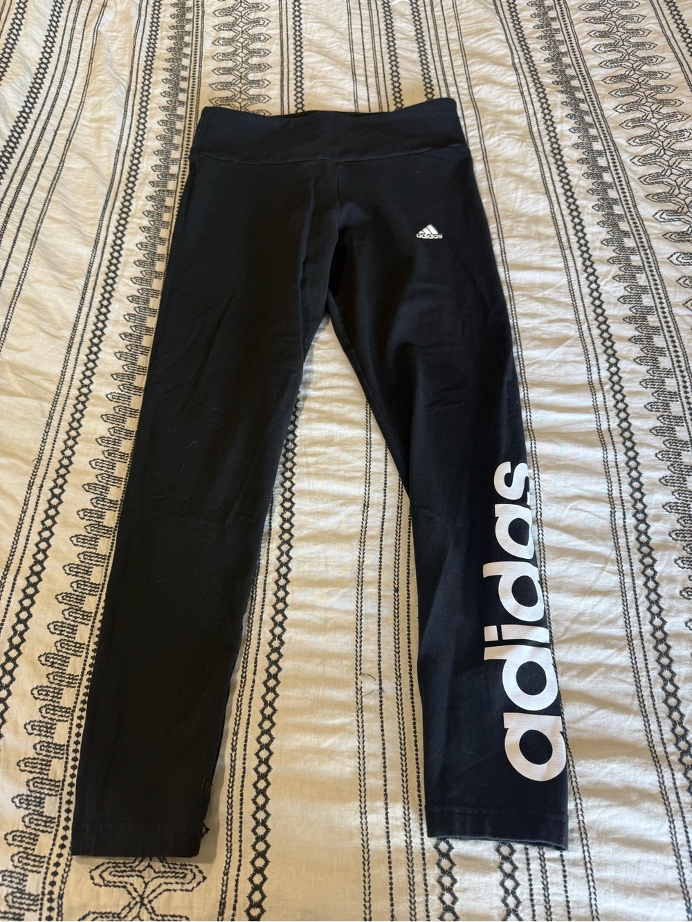 adidas Black Leggings with White Logo Panel